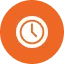 Icône orange d'une horloge blanche.